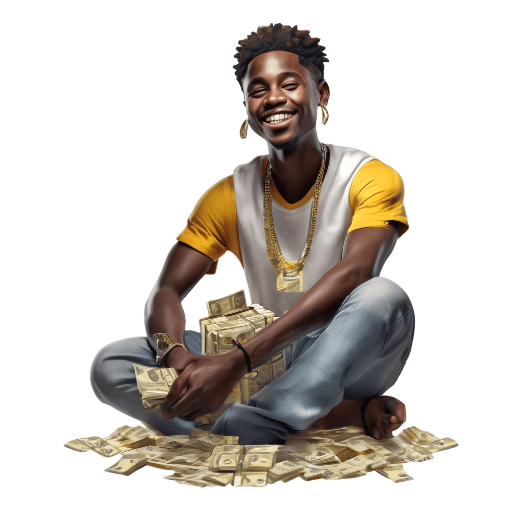 3D style emoji african youth with money $ in hand